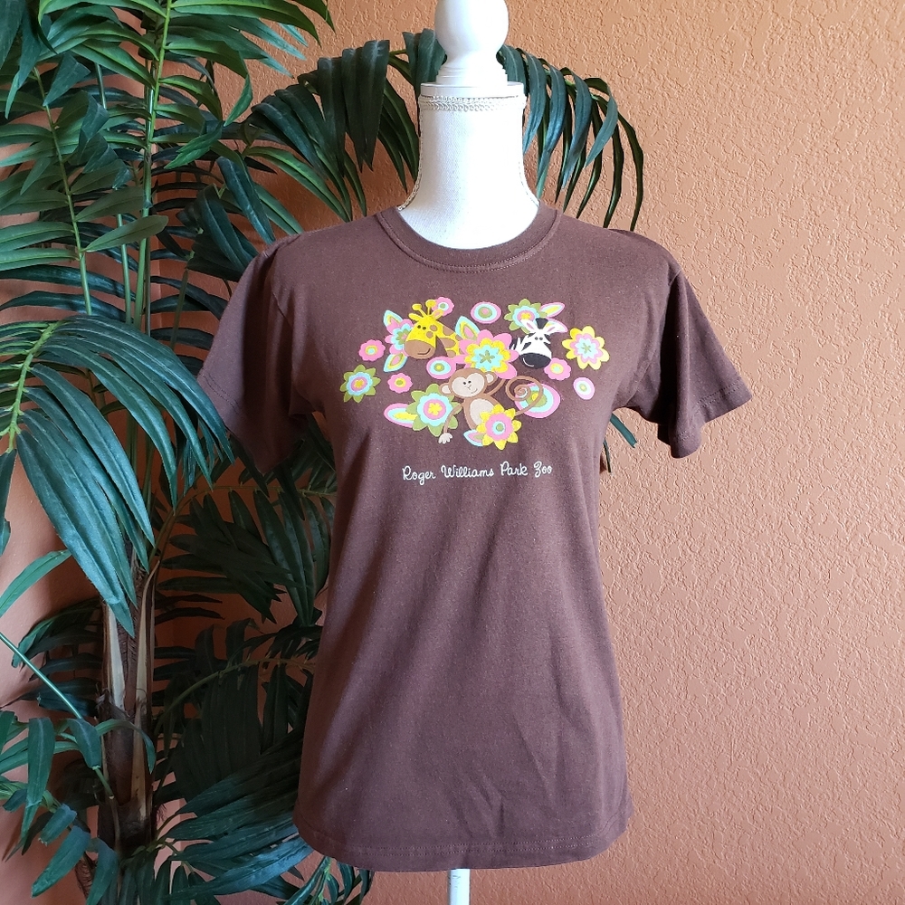 3/$25 Roger Williams Park Zoo Animal T Shirt Retro Brown Giraffe Monkey Zebra